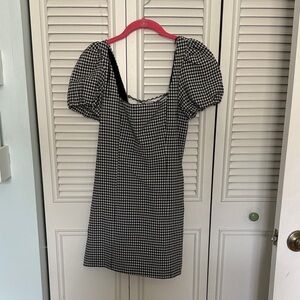 Zara Black & White Gingham Puff Sleeve Mini Dress